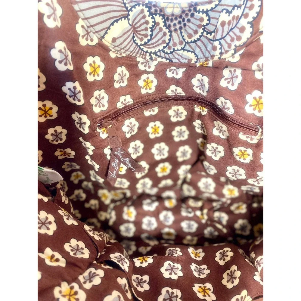 Vera Bradley Purse Hobo Bag Brown Floral Flowers Quilted Magnetic Closure